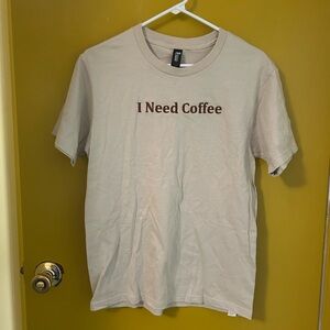 Tan Mocha 'I Need Coffee' Short Sleeve Graphic Crewneck Tee - Small